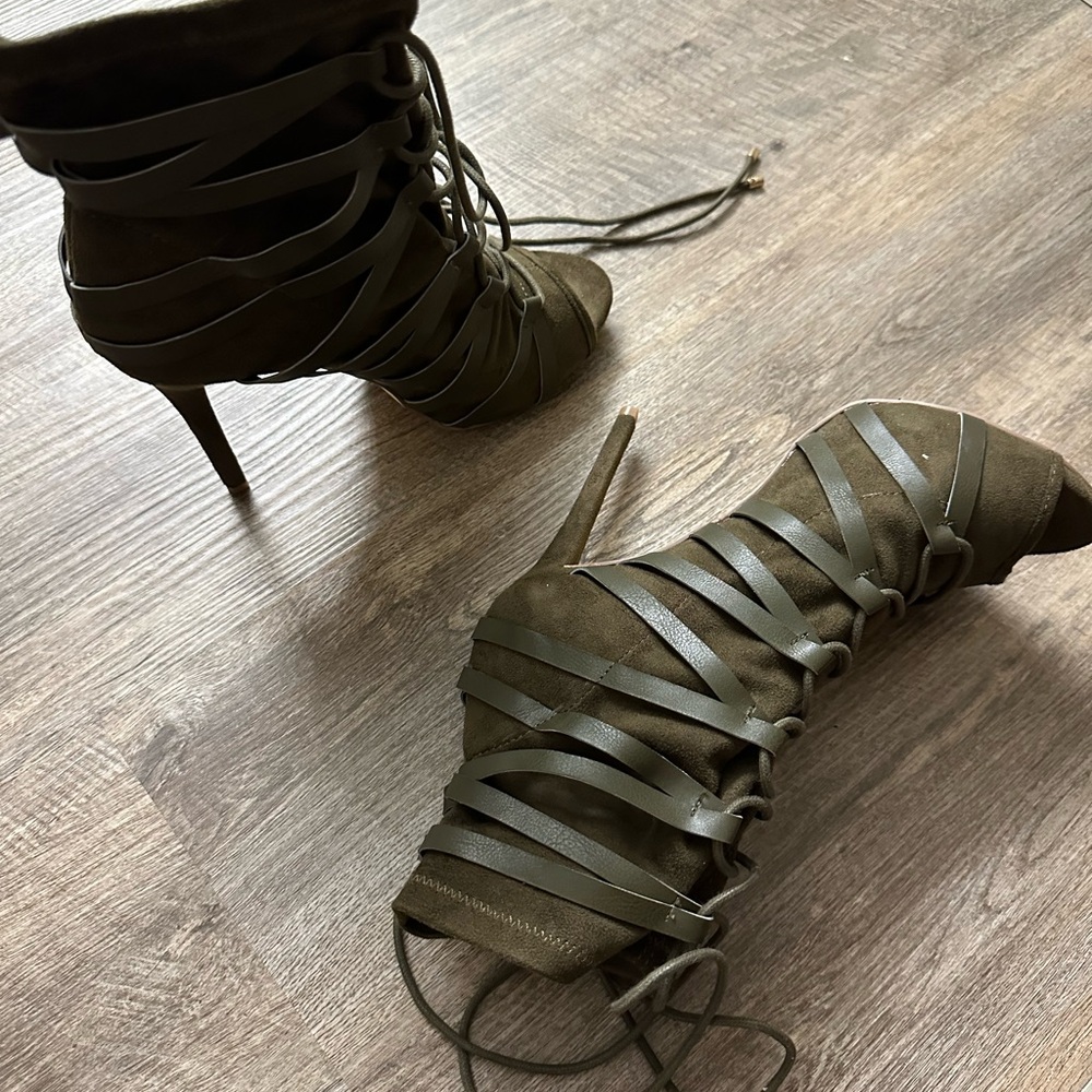Olive Lace-Up Stiletto Boots